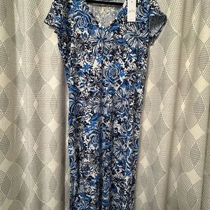Lilly Pulitizer Floral Blue and White  maxi Dress